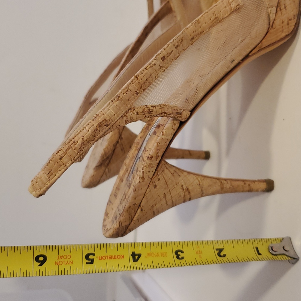 Oscar de la Renta Cork Mesh Slingback Peeptoe Heels Size 9 - Picture 9 of 12